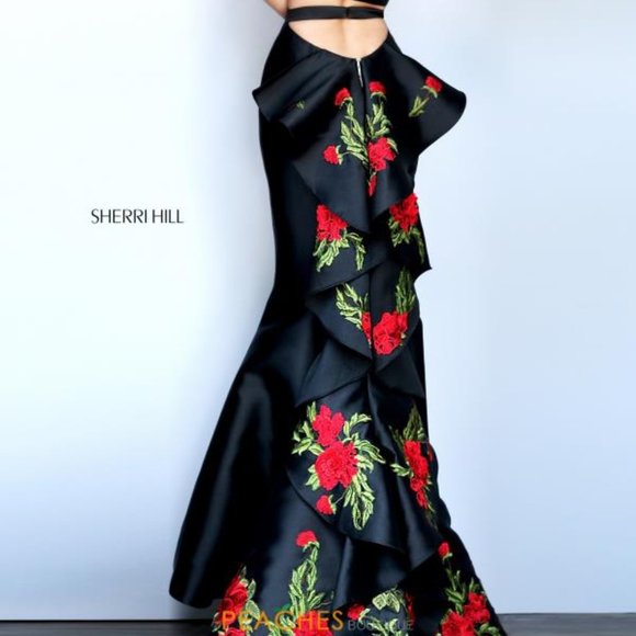 sachin and babi light blue dress Black Embroidered Rose Cocktail Dress
